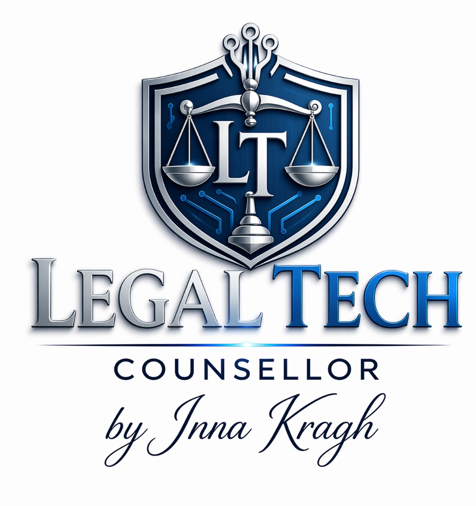 LegalTech Counsellor — shield, scales, LT monogram
